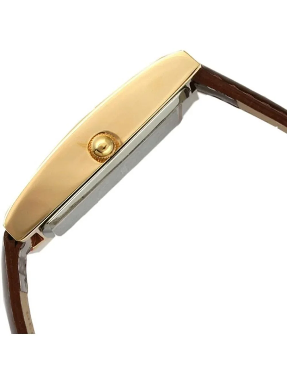 Women's Brown Plated Mother of Pearl Face Roman Numeral Leather Thin Strap Watch